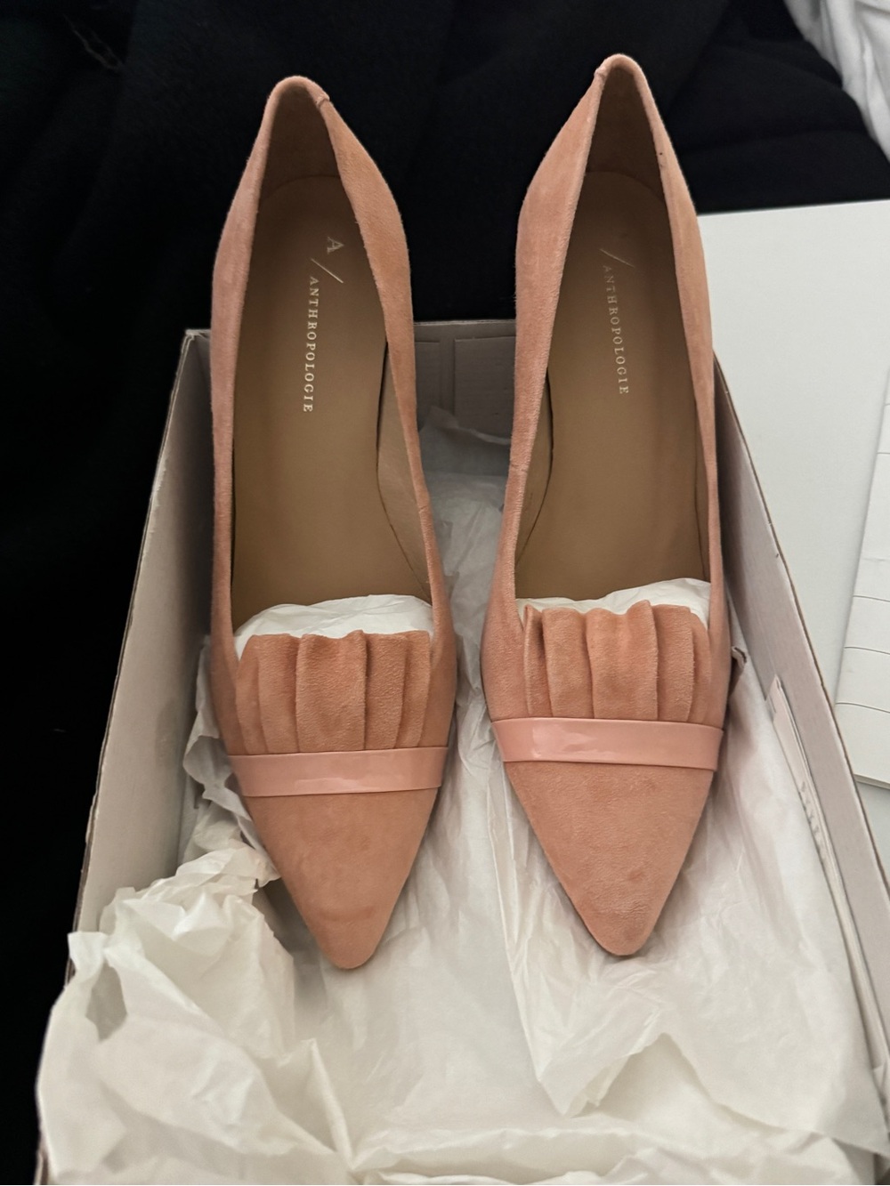Anthropologie Dusty Rose Suede Kitten Heels wLeather Strap Detail NEW in Box 7